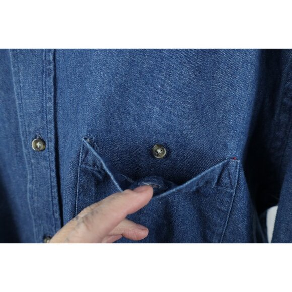 Vintage 90s Streetwear Mens Large Faded Denim Jean Collared Button Down Shirt - Picture 7 of 13